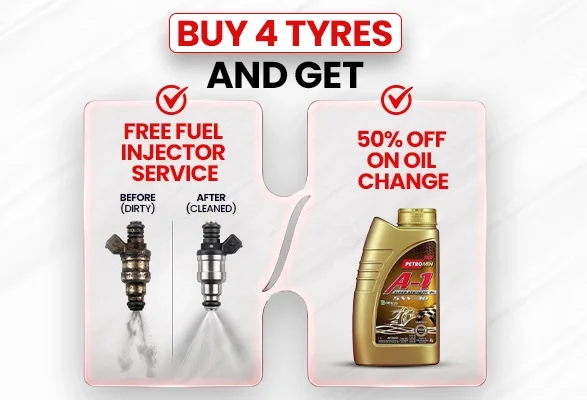  Buy 4 Tyres and Get 50% Off Oil Change + Free Fuel Injector Service